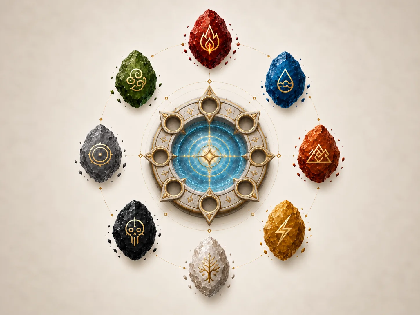 As oito Gairons coloridas ao redor da Fonte Primordial